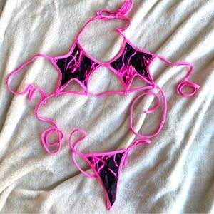 DANCEWEAR LIGHTNING PRINT TIE BIKINI WITH SHORTS